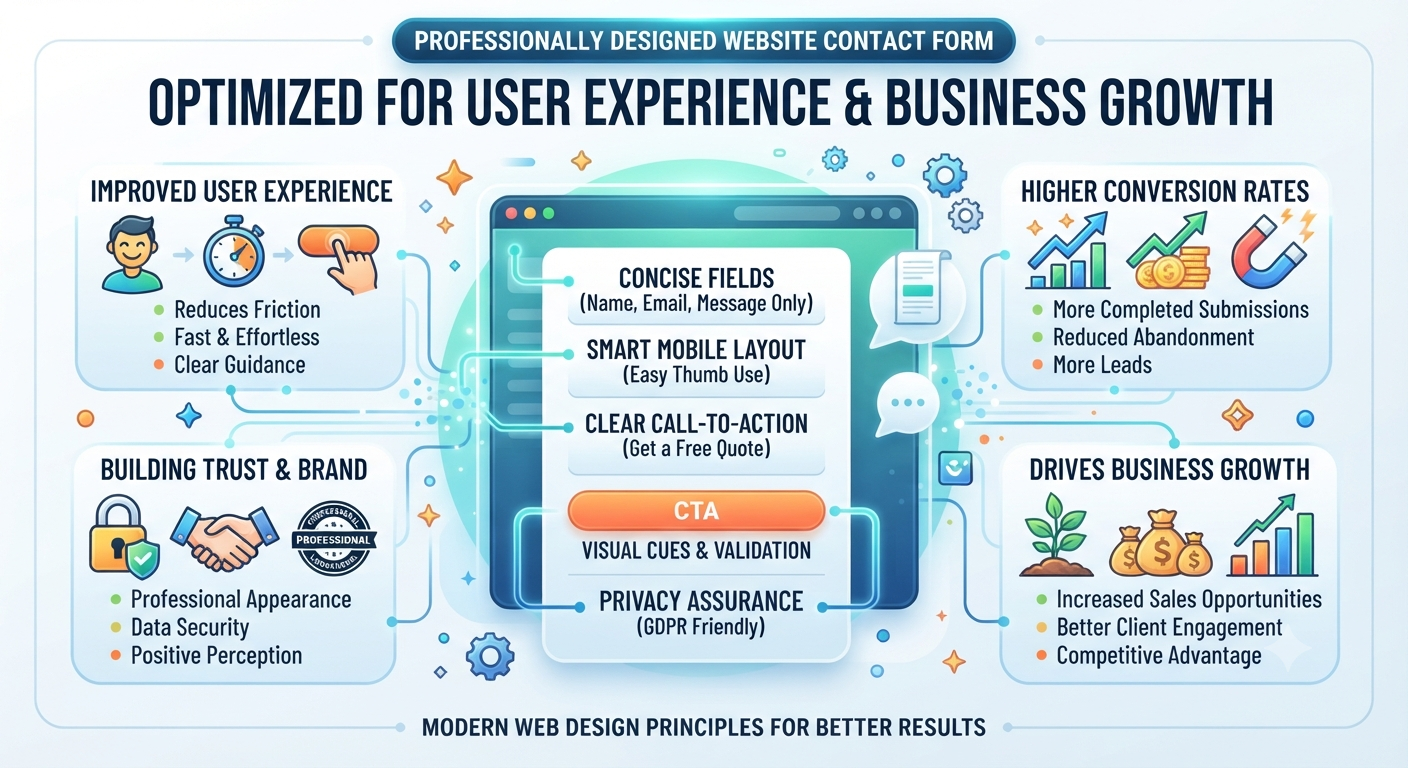 Professionally designed website contact form optimised to improve user experience and generate more business enquiries.
